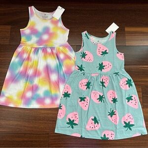 BNWT H&M Colourful Tie-Dye and Strawberry Print Kids Dresses